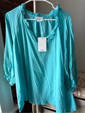 ANDREE BY UNIT Turquoise Ruffle V-Neck Tunic